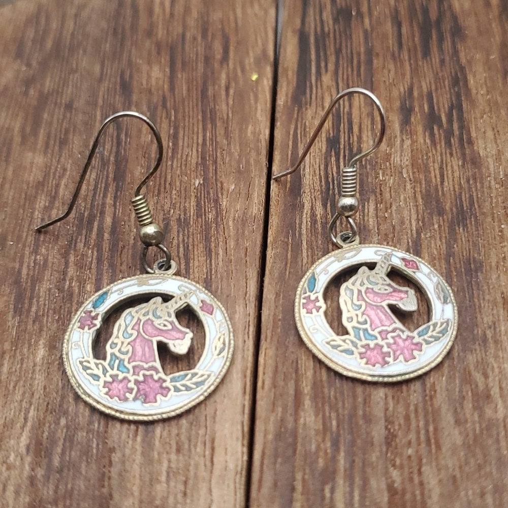 Cloisonne mosaic unicorn earrings E602